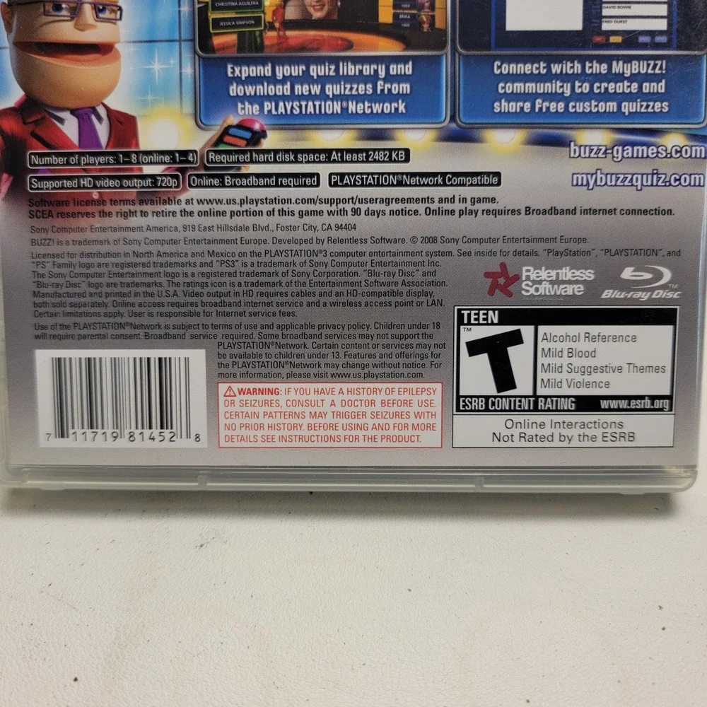 Sony Buzz Quiz TV PS3 Game Bundle with 4 Wireless Buzzers and USB Dongle-Works